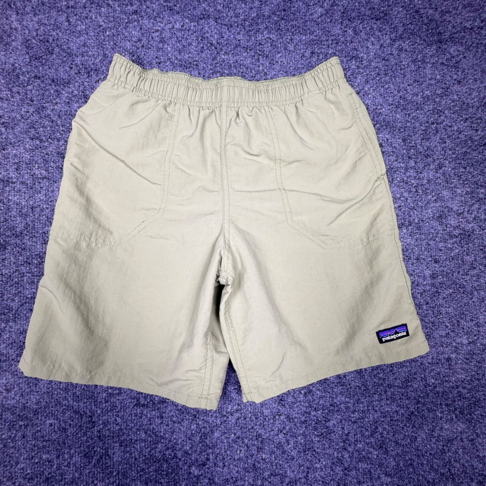 Patagonia Kids Baggies Shorts L 12 Tan Khaki Nylon Mesh Lined